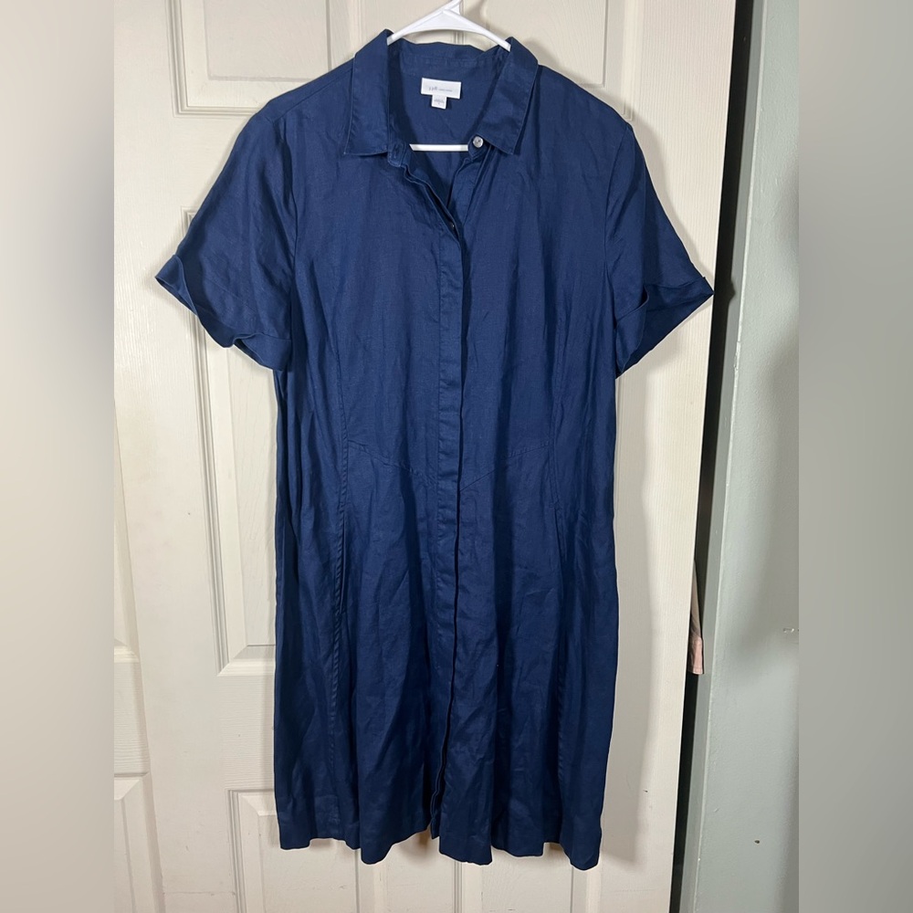 J. Jill Linen Deep Blue Shirt Dress, 100% linen, summer dress